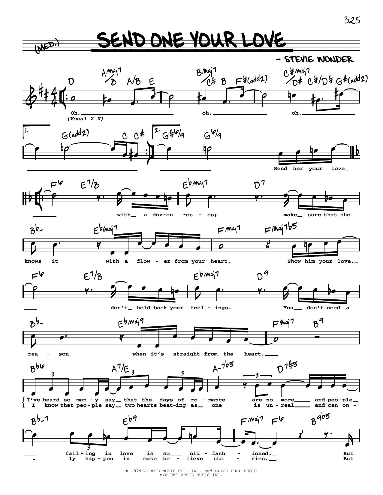 Download Stevie Wonder Send One Your Love (High Voice) Sheet Music and learn how to play Real Book – Melody, Lyrics & Chords PDF digital score in minutes