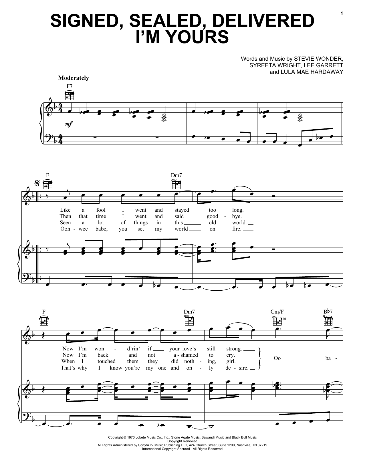 Download Stevie Wonder Signed, Sealed, Delivered I'm Yours Sheet Music and learn how to play Easy Guitar Tab PDF digital score in minutes