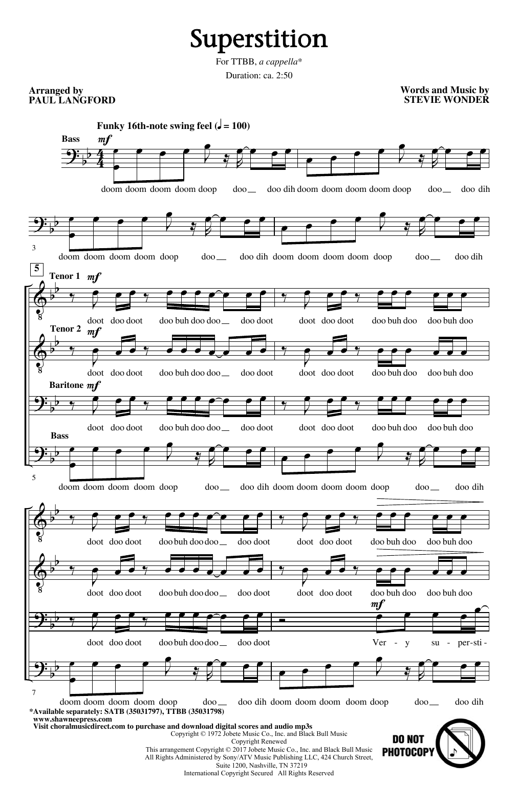Download Paul Langford Superstition Sheet Music and learn how to play TTBB PDF digital score in minutes