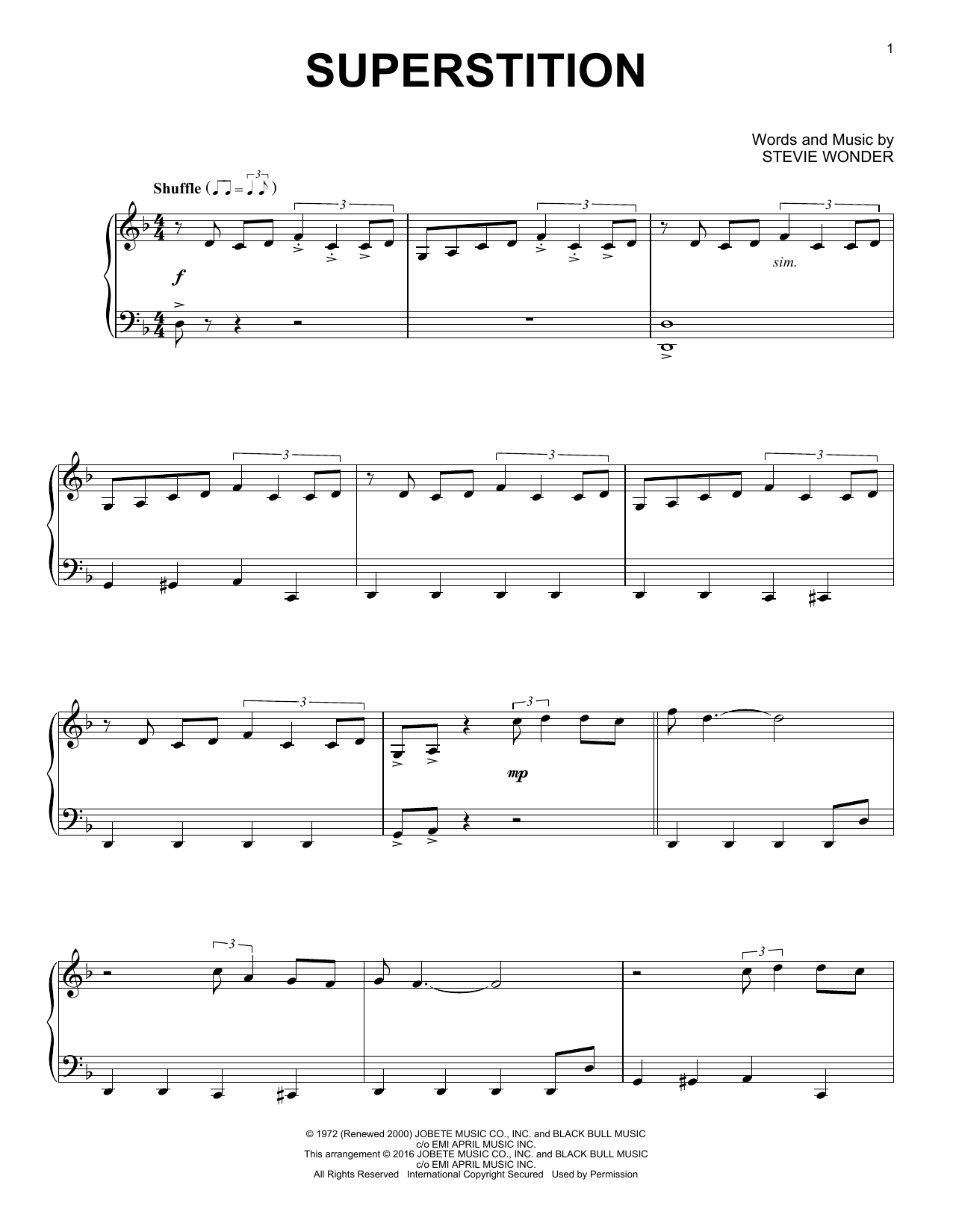 Download Stevie Wonder Superstition Sheet Music and learn how to play Piano PDF digital score in minutes
