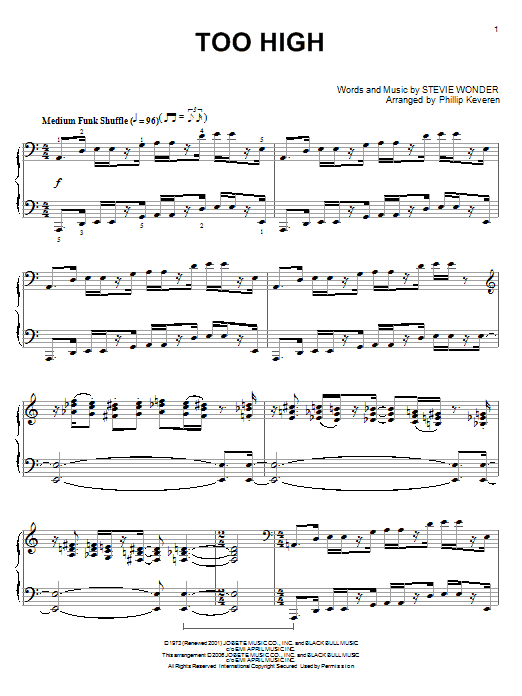 Download Stevie Wonder Too High Sheet Music and learn how to play Piano PDF digital score in minutes