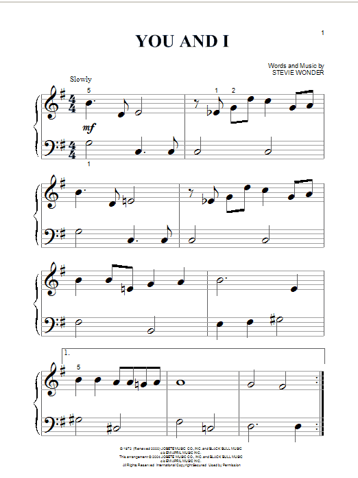 Download Stevie Wonder You And I Sheet Music and learn how to play Piano (Big Notes) PDF digital score in minutes