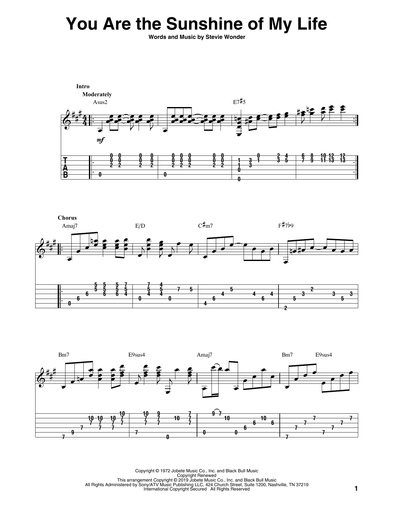 Download Stevie Wonder You Are The Sunshine Of My Life (arr. Bill LaFleur) Sheet Music and learn how to play Solo Guitar PDF digital score in minutes