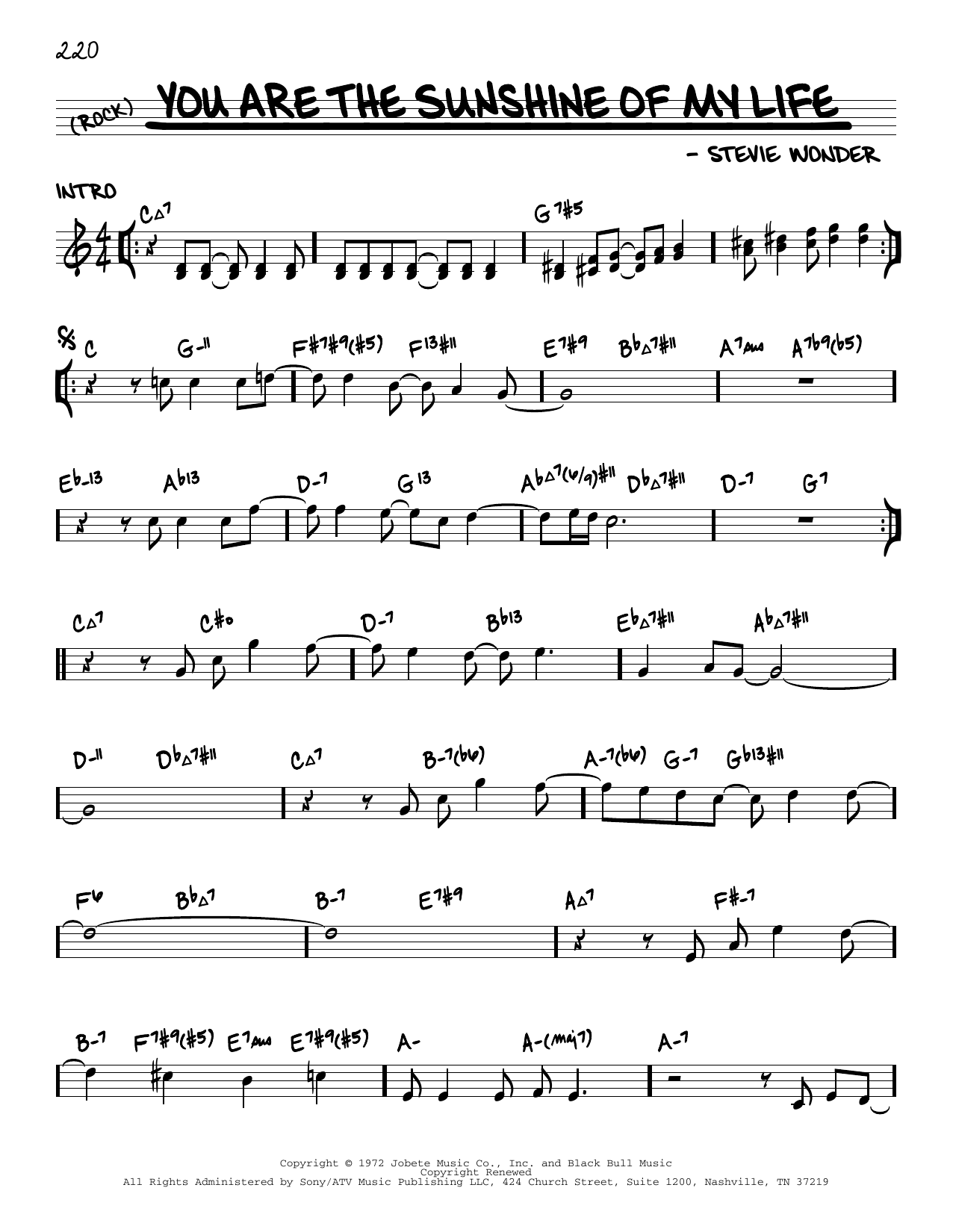 Download Stevie Wonder You Are The Sunshine Of My Life (arr. David Hazeltine) Sheet Music and learn how to play Real Book – Enhanced Chords PDF digital score in minutes