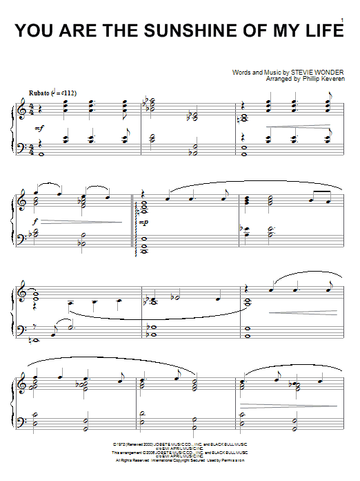 Download Stevie Wonder You Are The Sunshine Of My Life Sheet Music and learn how to play Piano PDF digital score in minutes