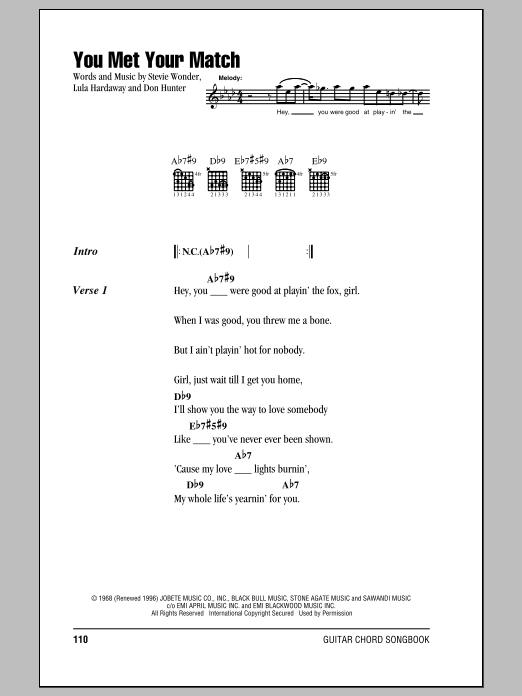 Download Stevie Wonder You Met Your Match Sheet Music and learn how to play Lyrics & Chords PDF digital score in minutes