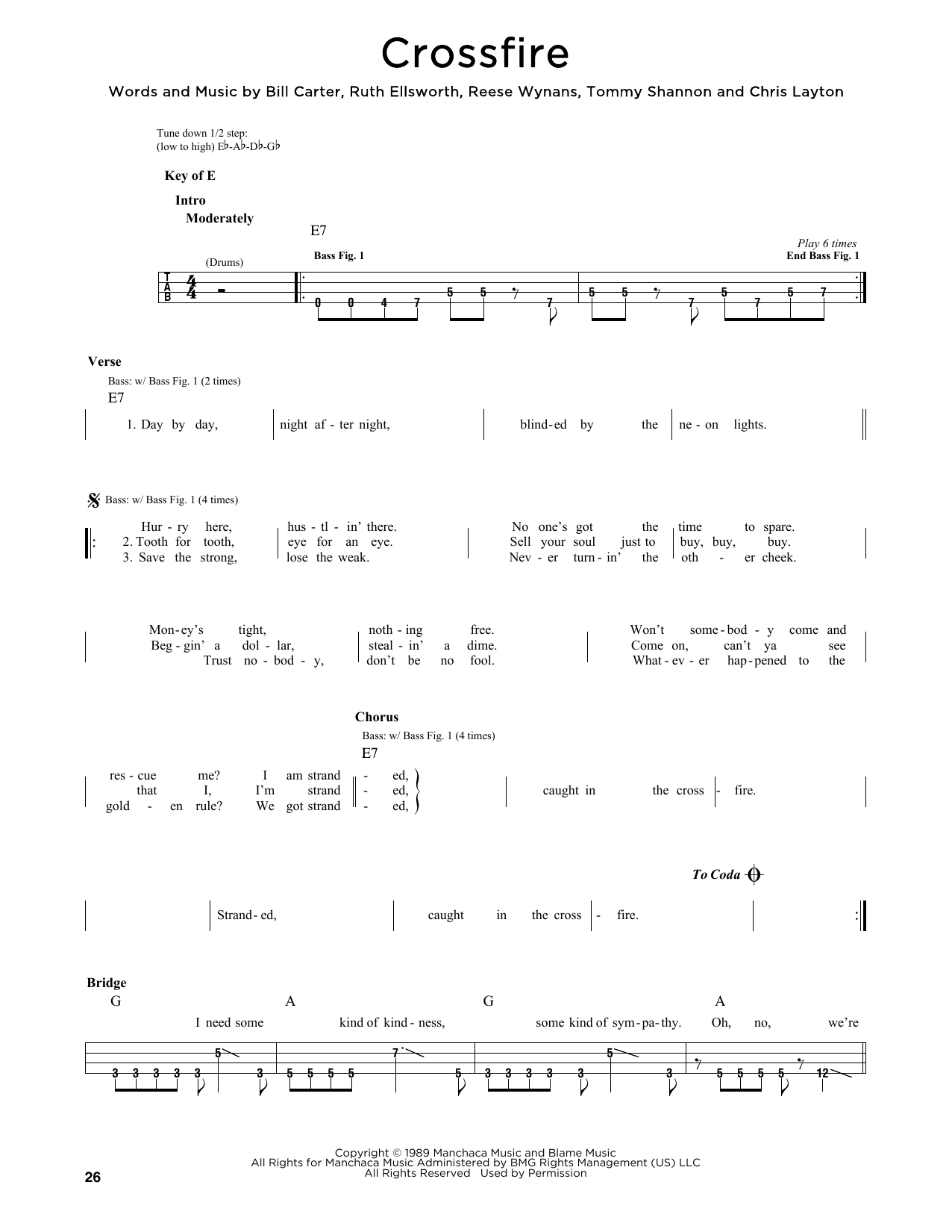 Stevie Ray Vaughan Crossfire Sheet Music