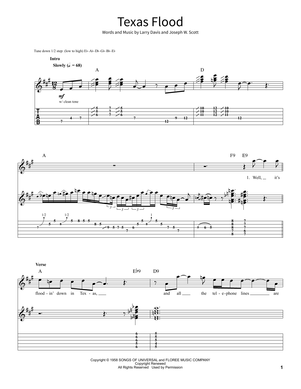 Stevie ray vaughan texas flood sheet music notes download printable