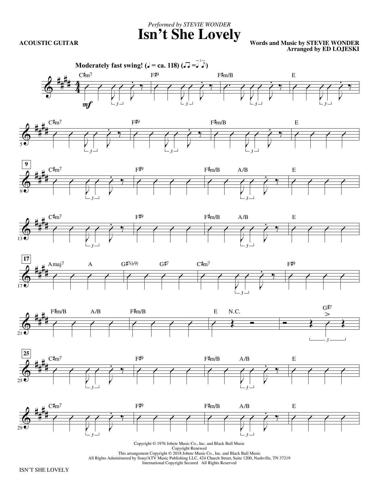 Stevie Wonder Isn T She Lovely Acoustic Guitar Sheet Music Notes Download Printable Pdf