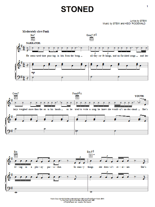 Download Stew Stoned Sheet Music and learn how to play Piano, Vocal & Guitar (Right-Hand Melody) PDF digital score in minutes