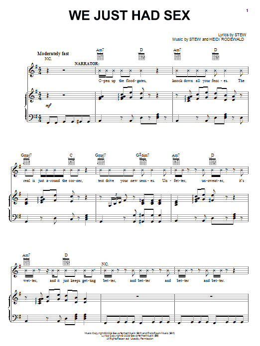 Download Stew We Just Had Sex Sheet Music and learn how to play Piano, Vocal & Guitar (Right-Hand Melody) PDF digital score in minutes