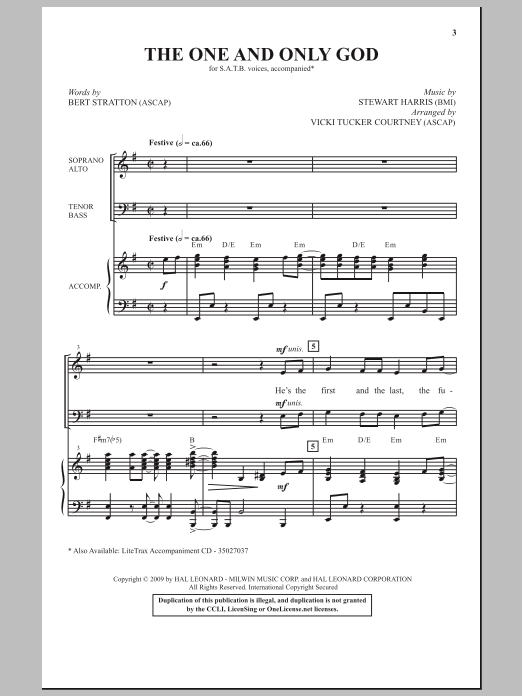 Download Stewart Harris The One And Only God Sheet Music and learn how to play SATB Choir PDF digital score in minutes