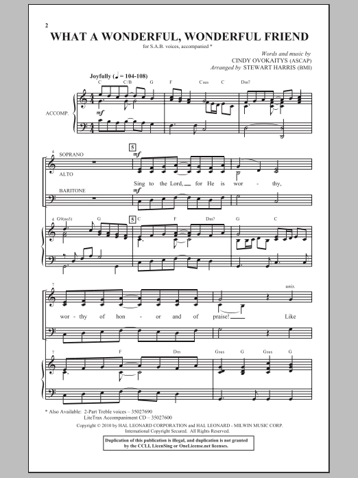 Download Stewart Harris What A Wonderful, Wonderful Friend Sheet Music and learn how to play SAB Choir PDF digital score in minutes