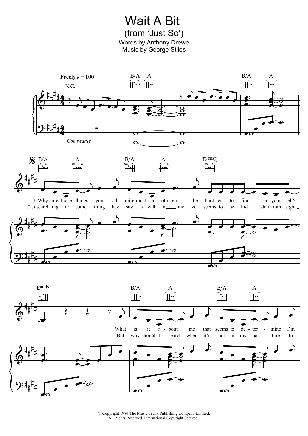Download Stiles & Drewe Wait A Bit (from 'Just So') Sheet Music and learn how to play Piano, Vocal & Guitar (Right-Hand Melody) PDF digital score in minutes