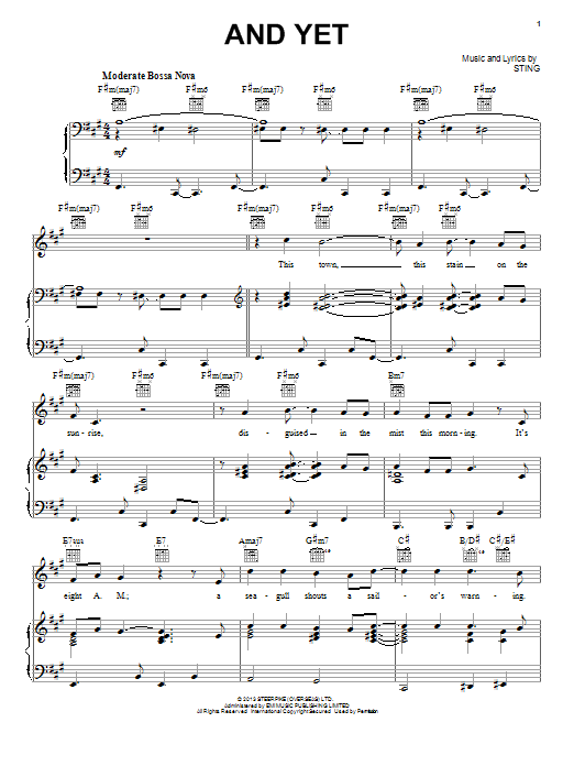 Download Sting And Yet Sheet Music and learn how to play Piano, Vocal & Guitar (Right-Hand Melody) PDF digital score in minutes