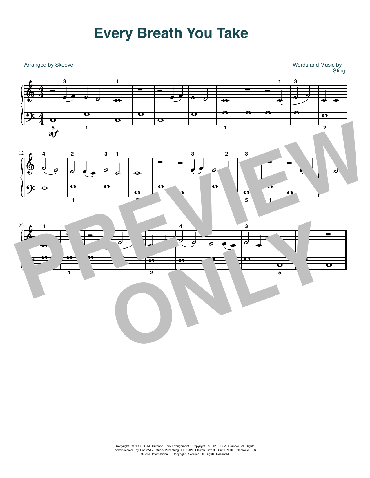 Download Sting Every Breath You Take (arr. Skoove) Sheet Music and learn how to play Beginner Piano (Abridged) PDF digital score in minutes