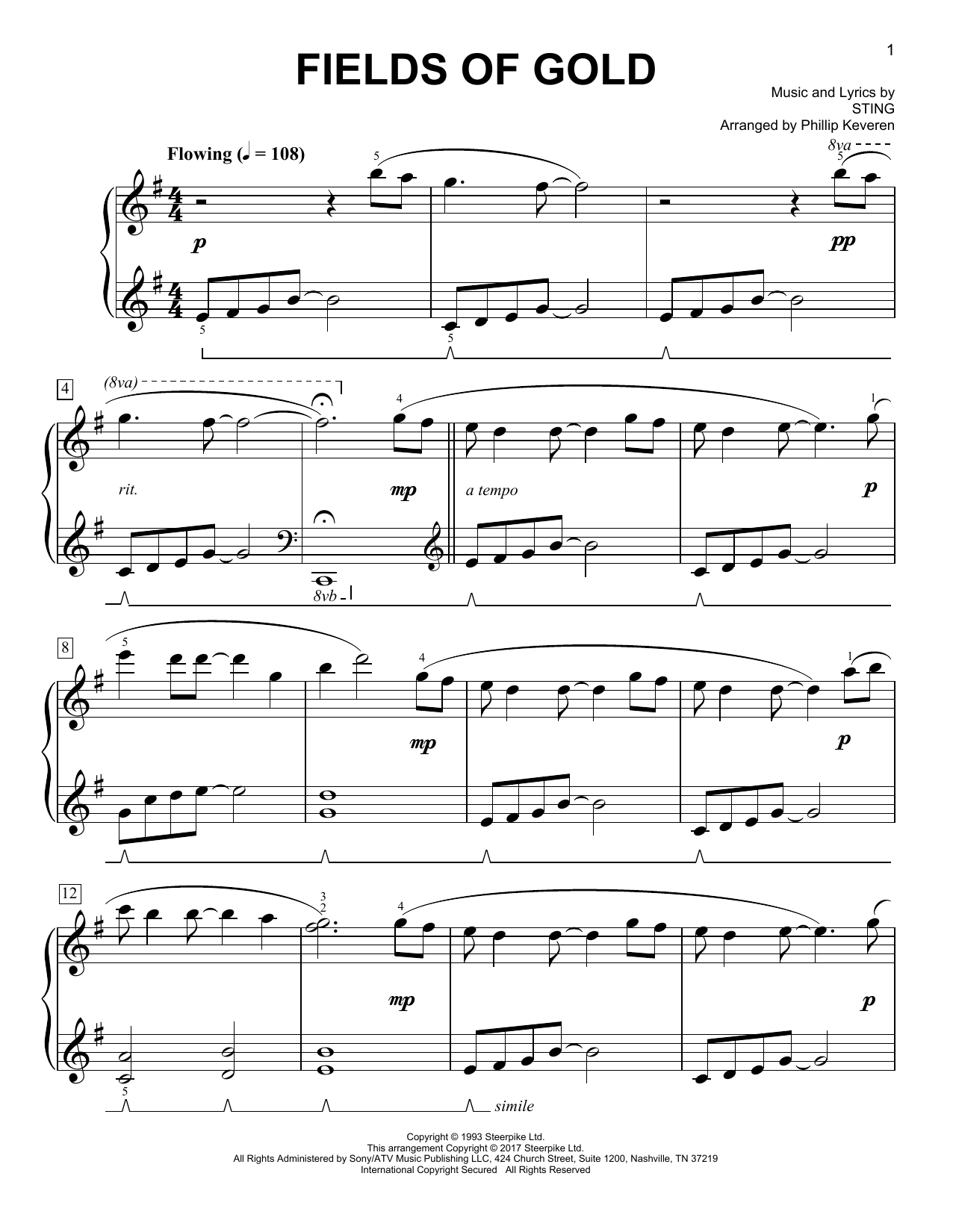 Download Phillip Keveren Fields Of Gold Sheet Music and learn how to play Easy Piano PDF digital score in minutes