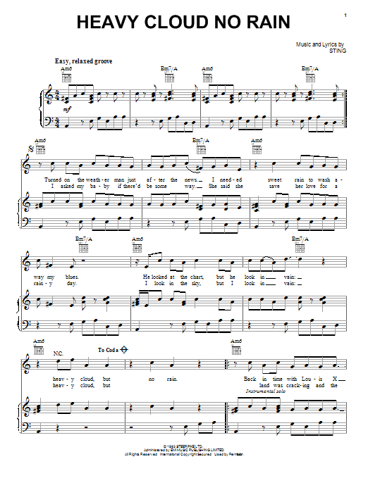 Download Sting Heavy Cloud No Rain Sheet Music and learn how to play Piano, Vocal & Guitar (Right-Hand Melody) PDF digital score in minutes