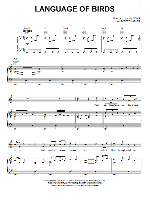 Download Sting Language Of Birds Sheet Music and learn how to play Piano, Vocal & Guitar (Right-Hand Melody) PDF digital score in minutes