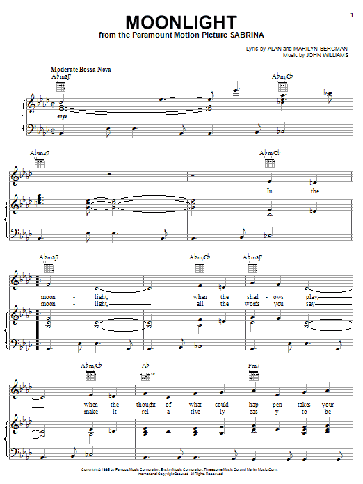 Download Sting Moonlight (from Sabrina) Sheet Music and learn how to play Piano, Vocal & Guitar (Right-Hand Melody) PDF digital score in minutes