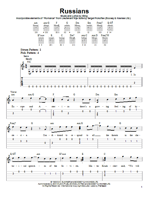 Download Sting Russians Sheet Music and learn how to play Easy Guitar Tab PDF digital score in minutes