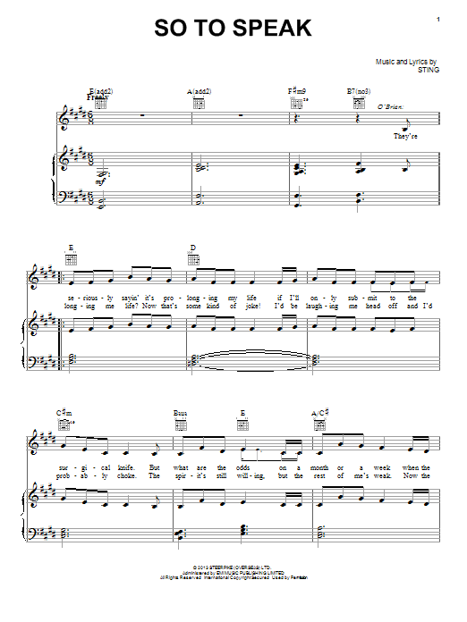 Download Sting So To Speak Sheet Music and learn how to play Piano, Vocal & Guitar (Right-Hand Melody) PDF digital score in minutes