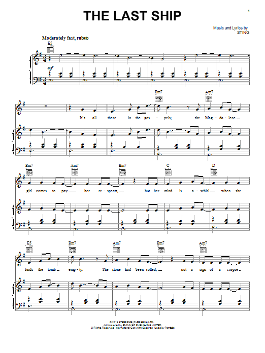 Download Sting The Last Ship Sheet Music and learn how to play Piano, Vocal & Guitar (Right-Hand Melody) PDF digital score in minutes
