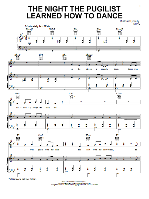 Download Sting The Night The Pugilist Learned How To Dance Sheet Music and learn how to play Piano, Vocal & Guitar (Right-Hand Melody) PDF digital score in minutes