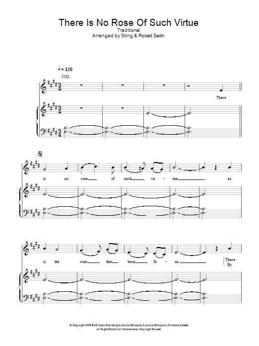 Download Sting There Is No Rose Of Such Virtue Sheet Music and learn how to play Piano, Vocal & Guitar PDF digital score in minutes