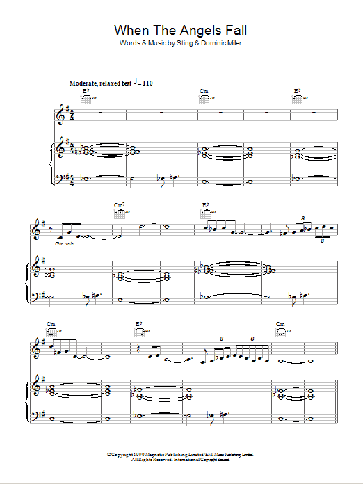 Download Sting When The Angels Fall Sheet Music and learn how to play Piano, Vocal & Guitar (Right-Hand Melody) PDF digital score in minutes