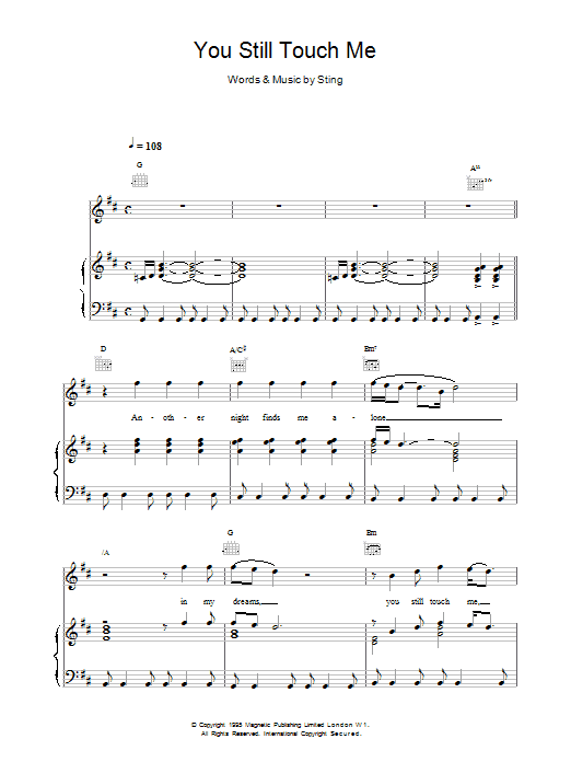 Download Sting You Still Touch Me Sheet Music and learn how to play Piano, Vocal & Guitar (Right-Hand Melody) PDF digital score in minutes