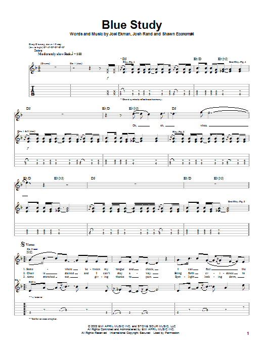 Download Stone Sour Blue Study Sheet Music and learn how to play Guitar Tab PDF digital score in minutes