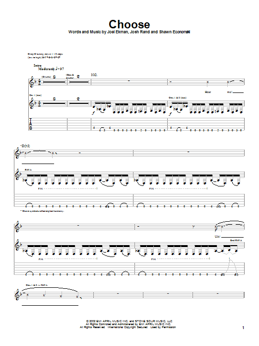 Download Stone Sour Choose Sheet Music and learn how to play Guitar Tab PDF digital score in minutes