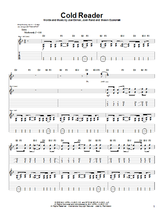Download Stone Sour Cold Reader Sheet Music and learn how to play Guitar Tab PDF digital score in minutes