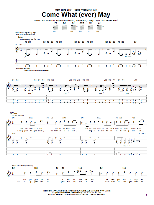 Download Stone Sour Come What(ever) May Sheet Music and learn how to play Guitar Tab PDF digital score in minutes
