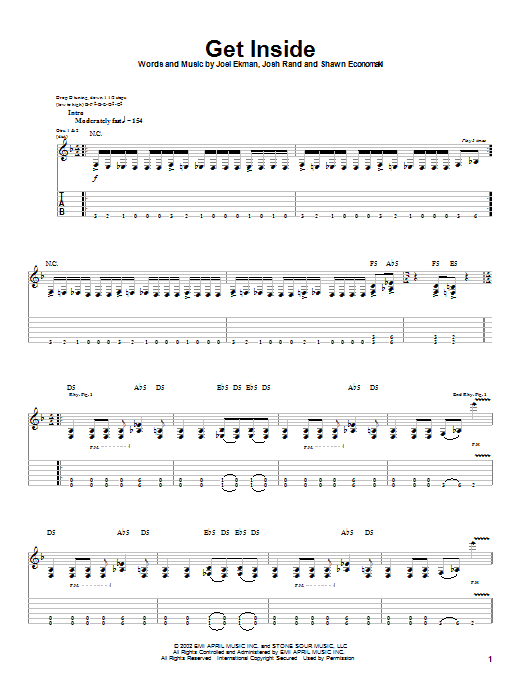 Download Stone Sour Get Inside Sheet Music and learn how to play Guitar Tab PDF digital score in minutes