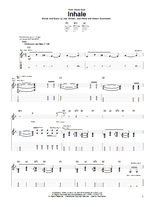 Download Stone Sour Inhale Sheet Music and learn how to play Guitar Tab PDF digital score in minutes