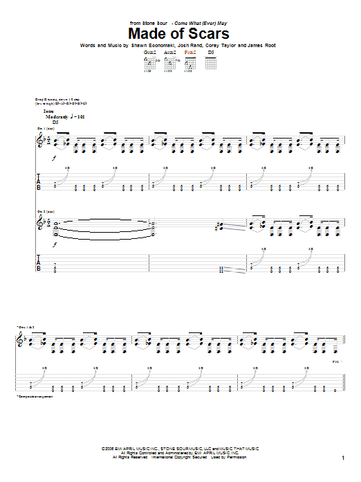 Download Stone Sour Made Of Scars Sheet Music and learn how to play Guitar Tab PDF digital score in minutes
