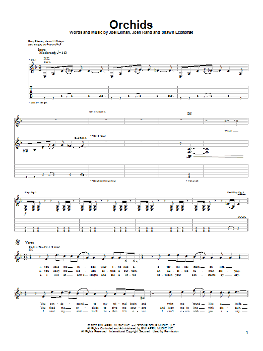 Download Stone Sour Orchids Sheet Music and learn how to play Guitar Tab PDF digital score in minutes