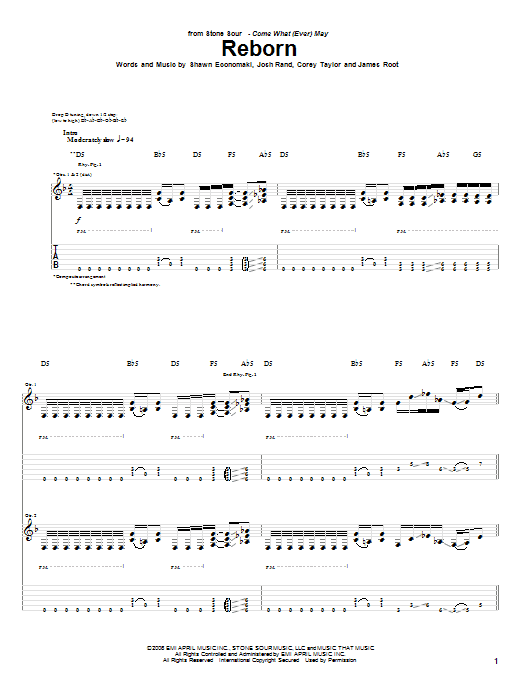 Download Stone Sour Reborn Sheet Music and learn how to play Guitar Tab PDF digital score in minutes