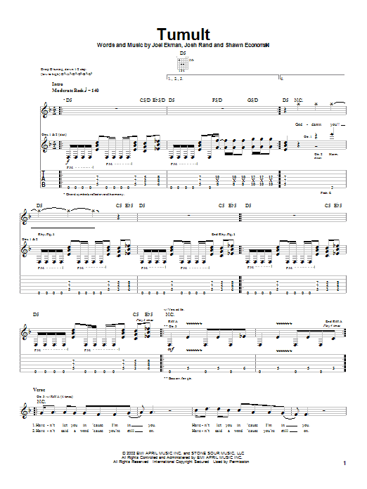 Download Stone Sour Tumult Sheet Music and learn how to play Guitar Tab PDF digital score in minutes