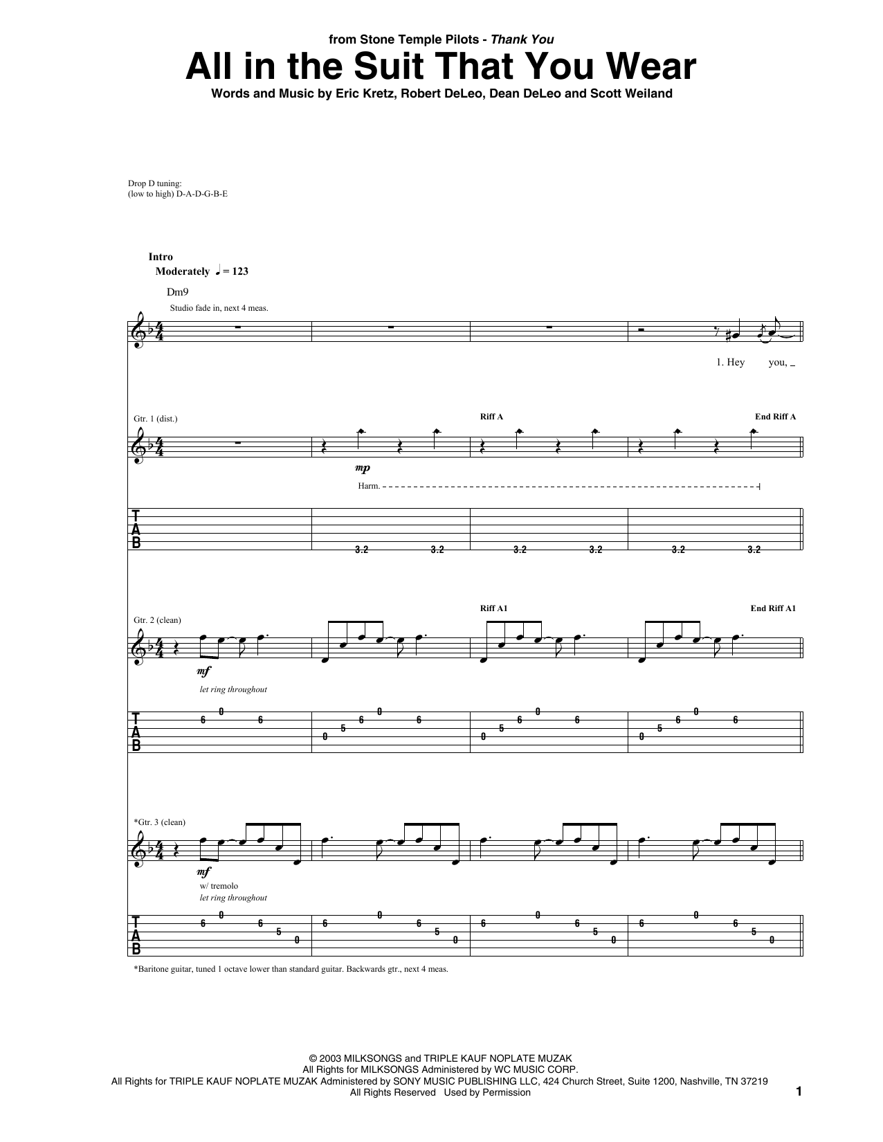 Download Stone Temple Pilots All In The Suit That You Wear Sheet Music and learn how to play Guitar Tab PDF digital score in minutes