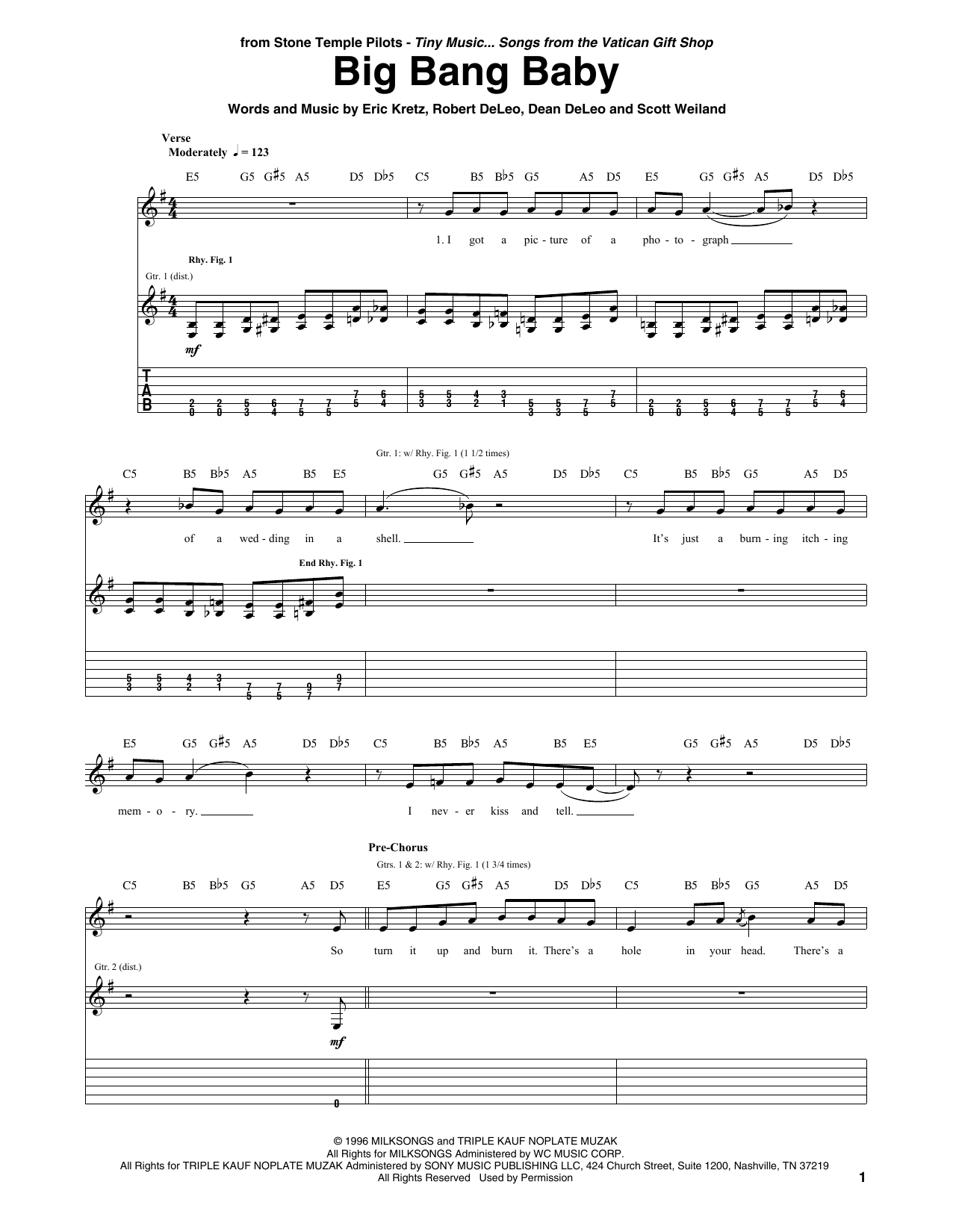 Download Stone Temple Pilots Big Bang Baby Sheet Music and learn how to play Guitar Tab PDF digital score in minutes