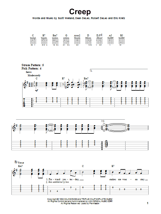 Download Stone Temple Pilots Creep Sheet Music and learn how to play Easy Guitar Tab PDF digital score in minutes