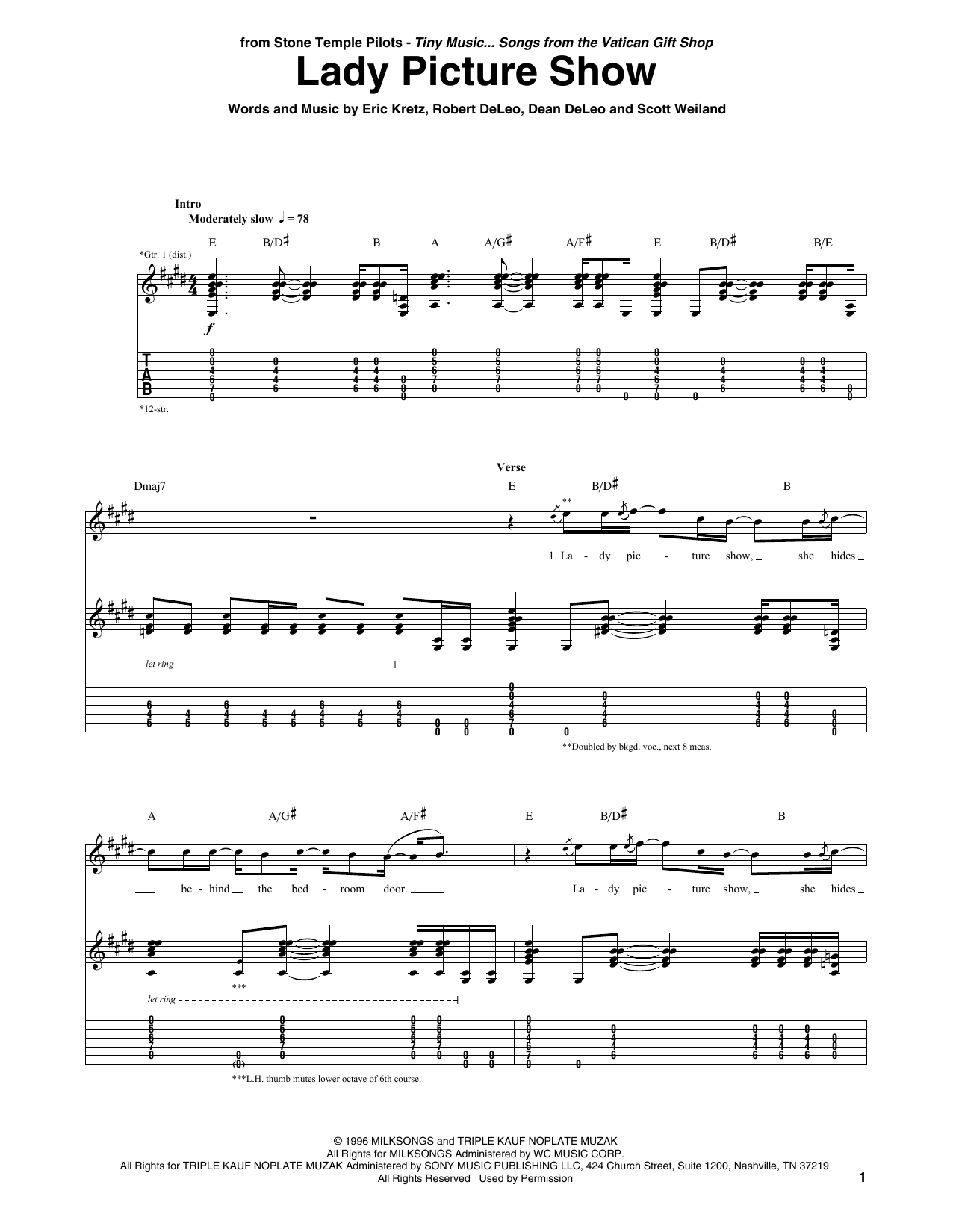 Download Stone Temple Pilots Lady Picture Show Sheet Music and learn how to play Guitar Tab PDF digital score in minutes