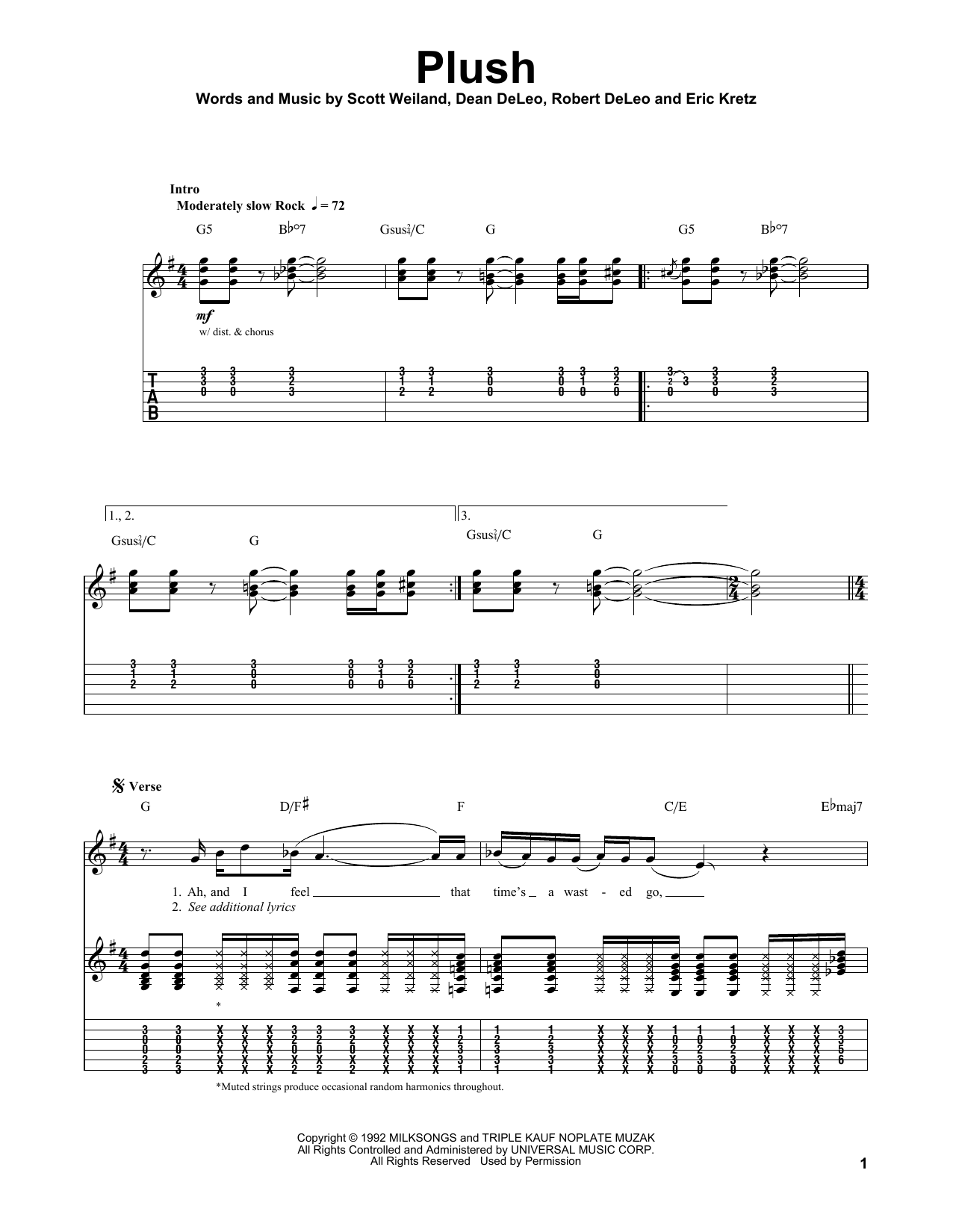 Download Stone Temple Pilots Plush Sheet Music and learn how to play Bass Guitar Tab PDF digital score in minutes