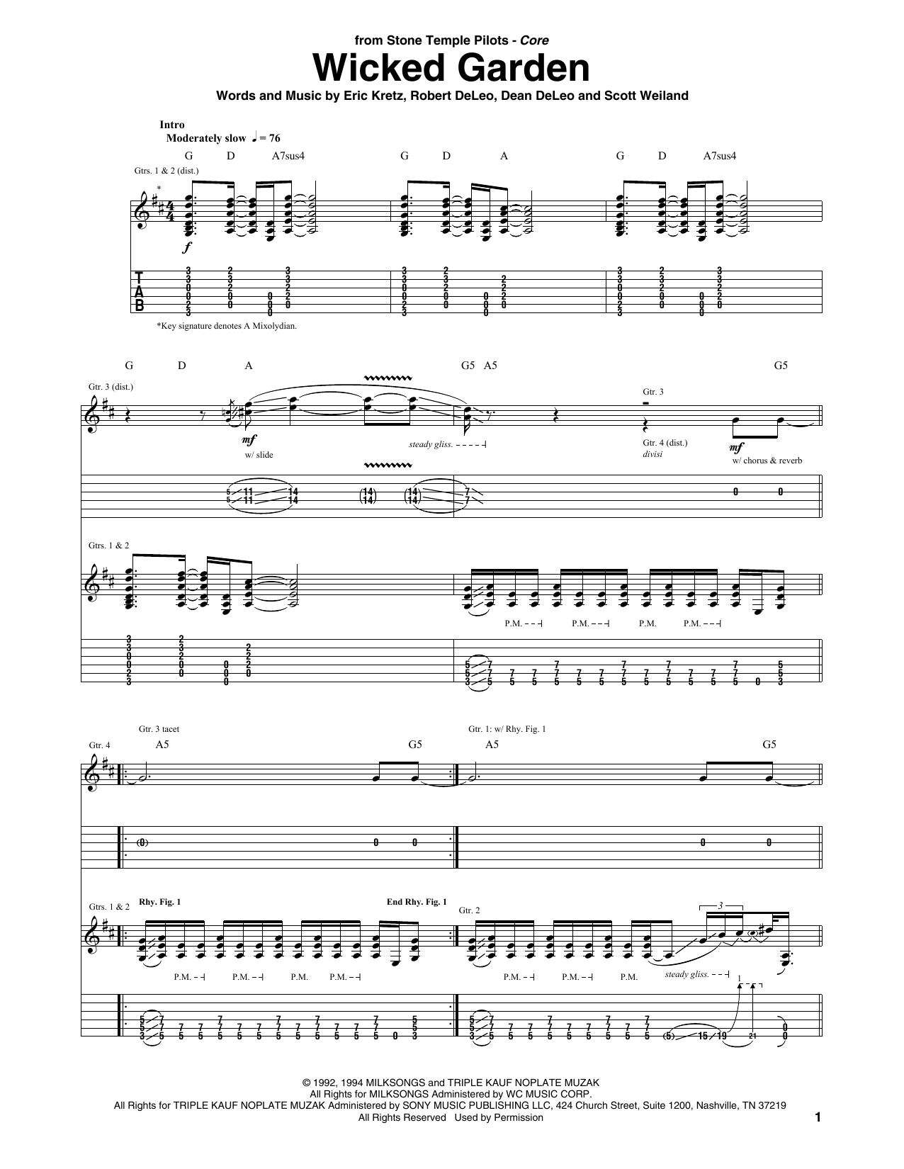 Download Stone Temple Pilots Wicked Garden Sheet Music and learn how to play Guitar Tab PDF digital score in minutes