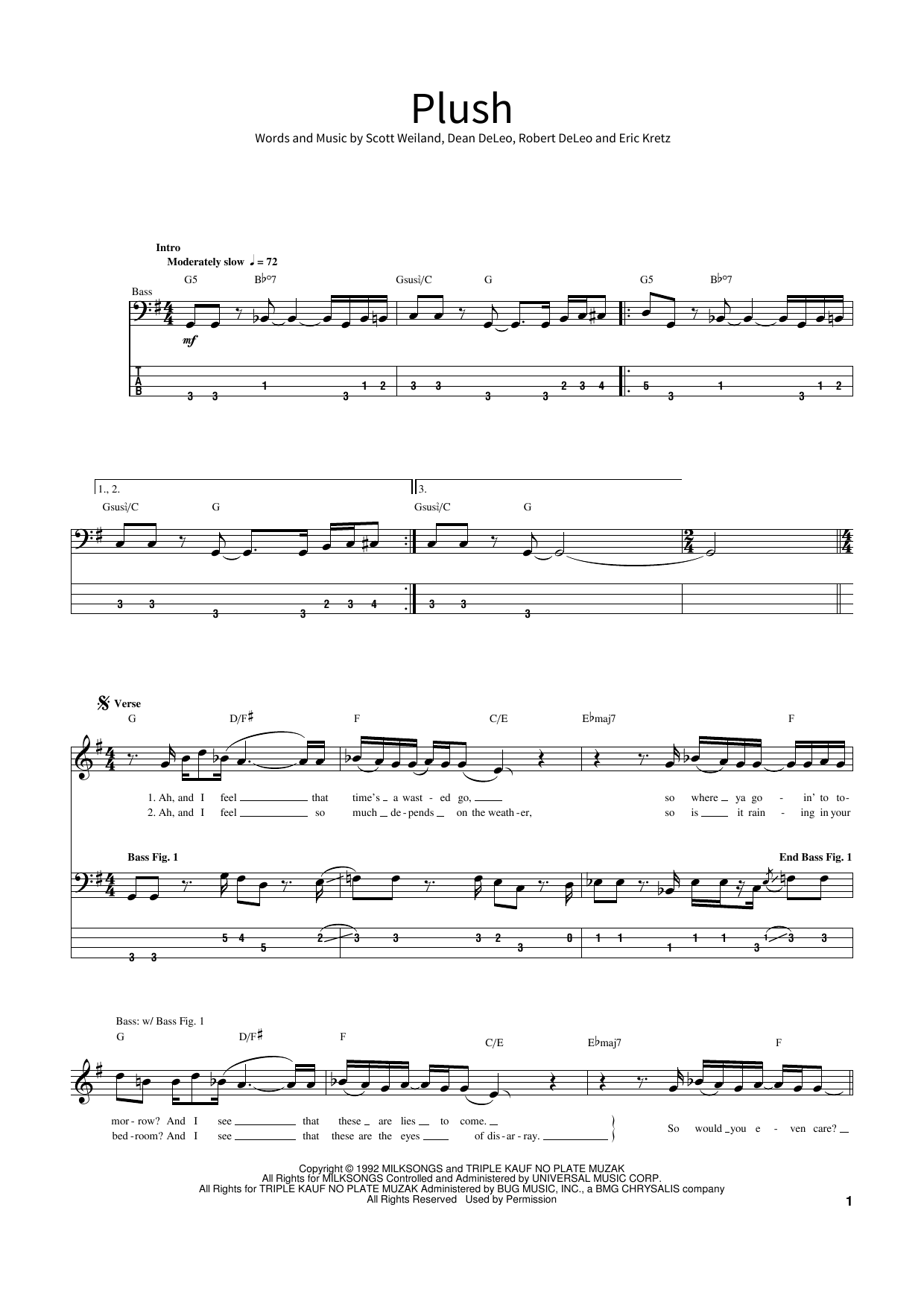 Stone Temple Pilots 'Plush' Sheet Music Notes, Chords Download Pr...