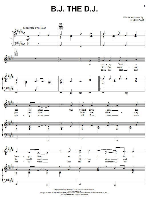 Download Stonewall Jackson B.J. The D.J. Sheet Music and learn how to play Piano, Vocal & Guitar (Right-Hand Melody) PDF digital score in minutes