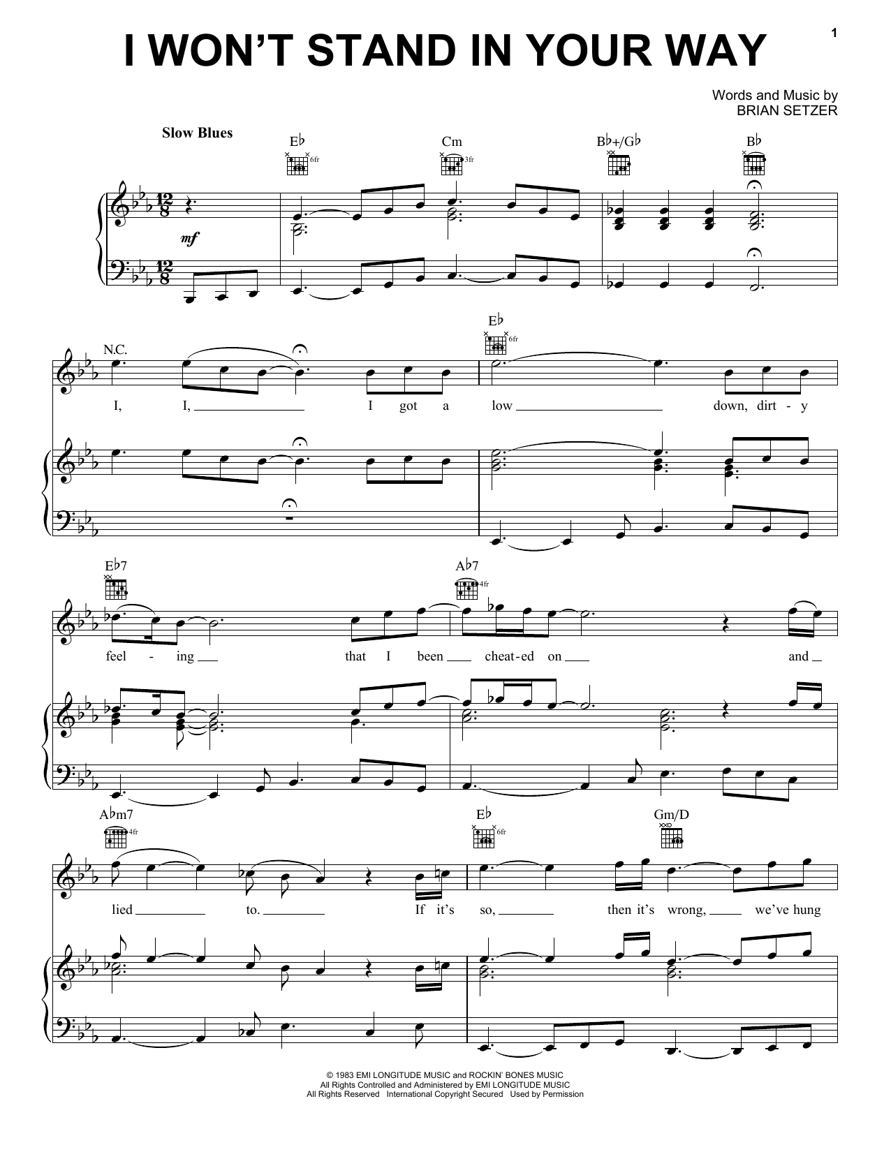 Download Stray Cats I Won't Stand In Your Way Sheet Music and learn how to play Piano, Vocal & Guitar Chords (Right-Hand Melody) PDF digital score in minutes